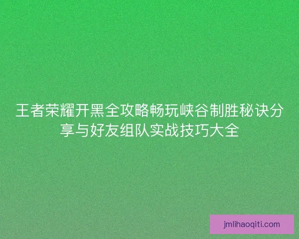 王者荣耀开黑全攻略畅玩峡谷制胜秘诀分享与好友组队实战技巧大全